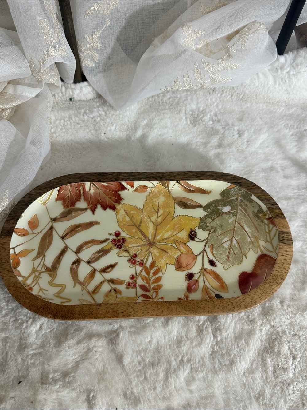 Artistic accents  fall floral enamel on wood tray